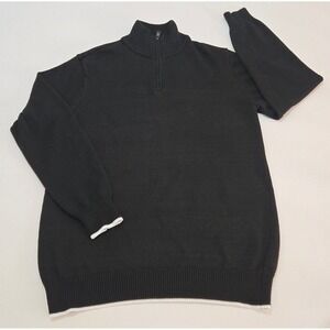 COOFANDY Men's Black 1/4 Zip Knit Sweater White Trim Long Sleeve Size L Pullover
